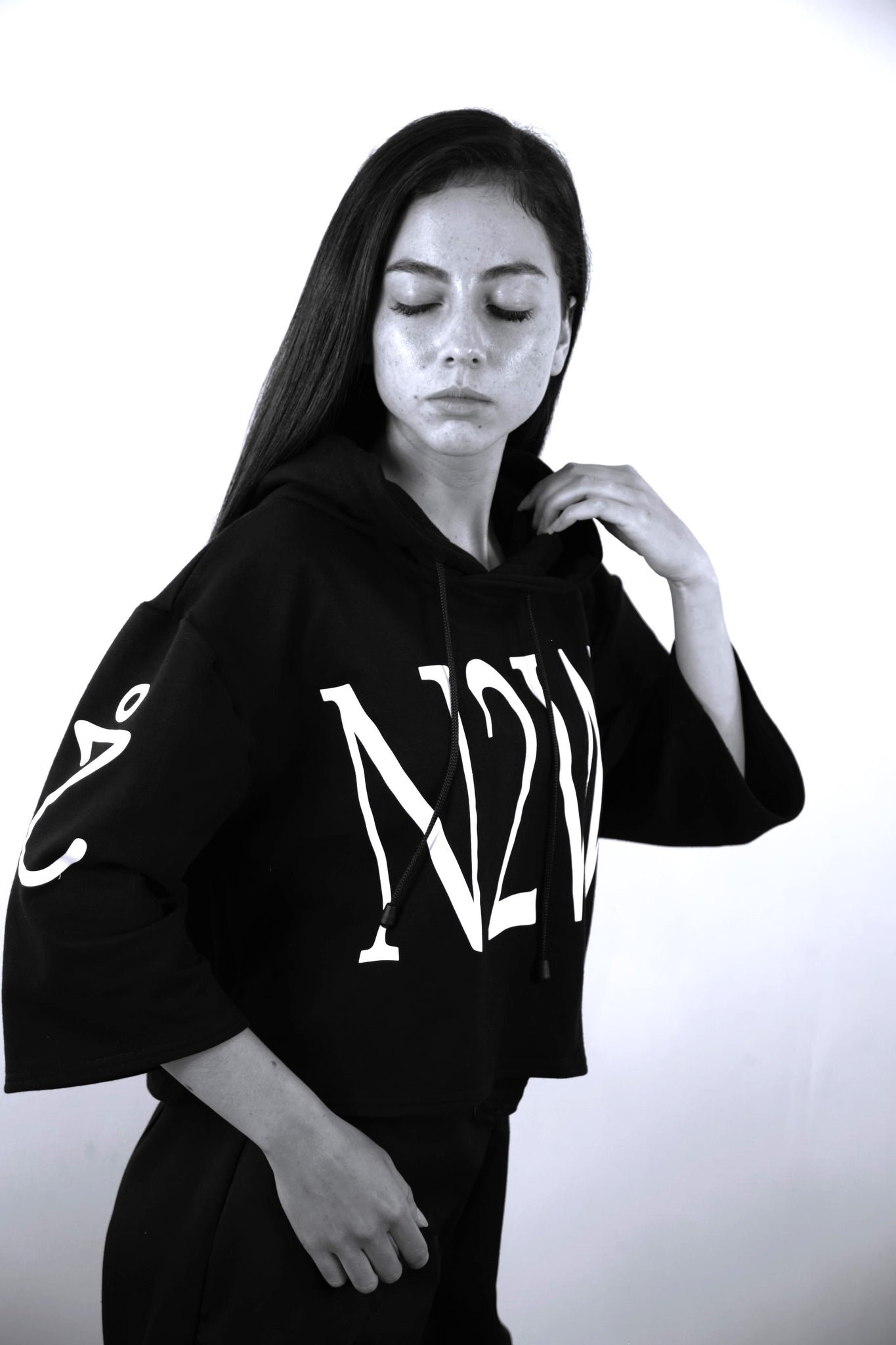 Hoodied Crop Sweatshirt whit Logo Print